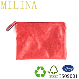 A4 Size Silver Waterproof Make-up Cosmetics Storage Bags for Travel Red Color